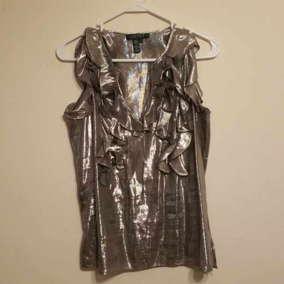 Lauren Ralph Lauren Tops - Lauren Ralph Lauren LRL Silk Metallic Shirt 8 Top